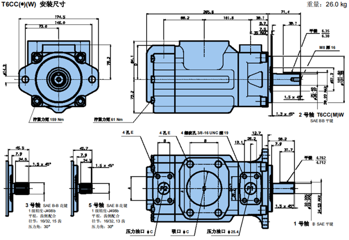 T6CC,T6CCP,T6CCM系列派克parker雙聯(lián)葉片泵安裝尺寸