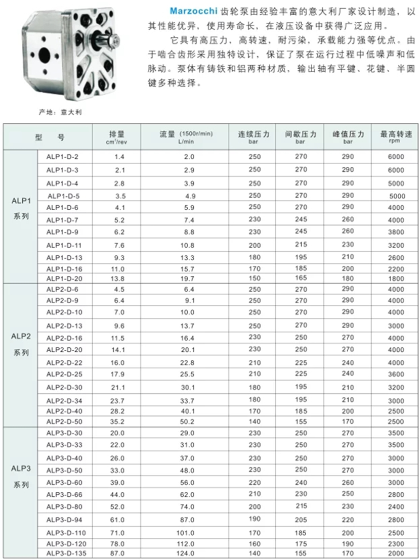 馬祖奇ALP 系列齒輪泵型號(hào)參數(shù)